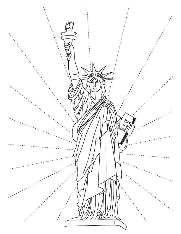 Dibujo de Estatua de La Libertad Con El Sol para Colorear y Imprimir