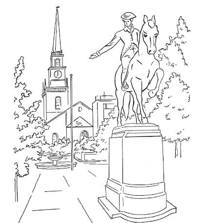 Dibujo de Estatua de Paul Revere En Boston para Colorear y Imprimir