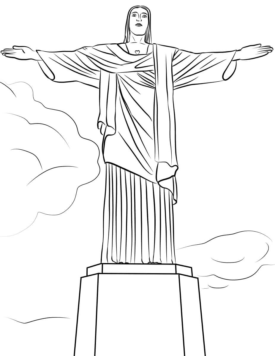 Dibujo de Estatua Del Cristo Redentor para Colorear y Imprimir