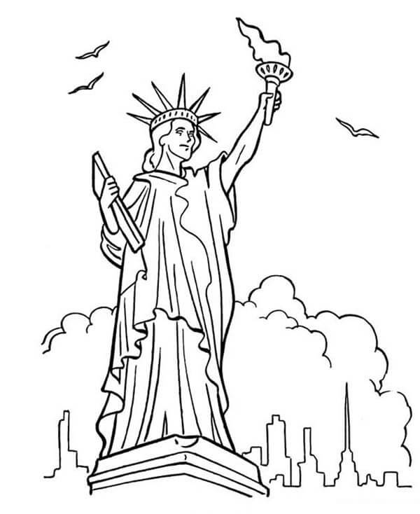 Dibujo de Preciosa Estatua de La Libertad para Colorear y Imprimir