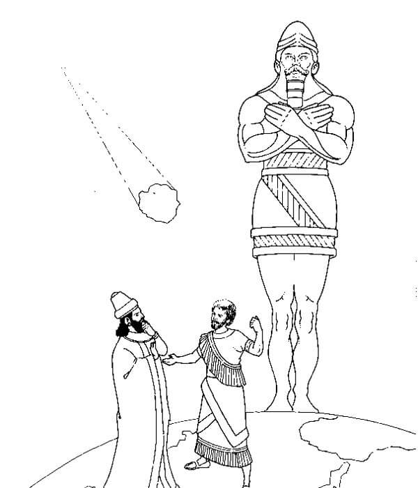 Dibujo de Rey Nabucodonosor y Estatua de Meteorito para Colorear y Imprimir