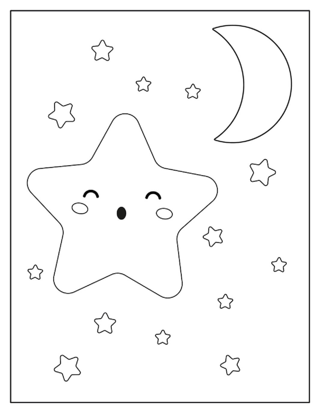Dibujo de Adorable Estrella Con Luna para Colorear y Imprimir