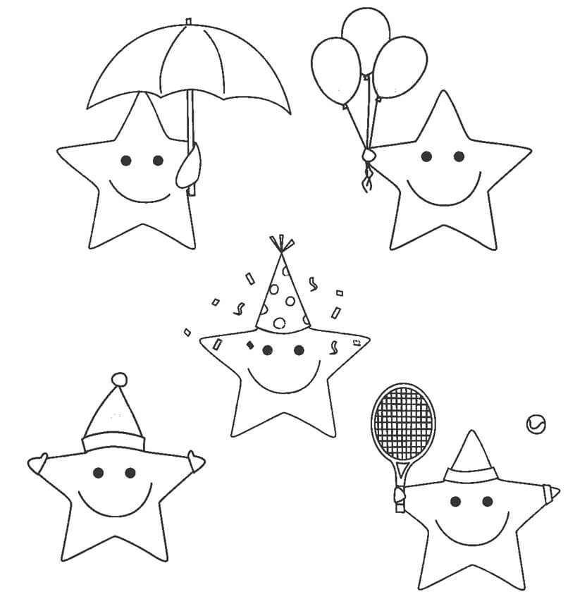 Dibujo de Cinco Estrellas Lindas para Colorear y Imprimir