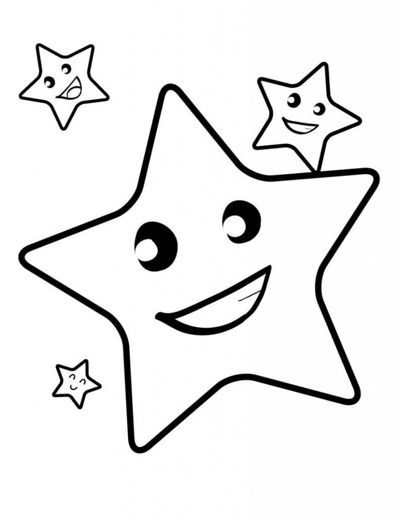 Dibujo de Cuatro Estrellas Divertidas para Colorear y Imprimir