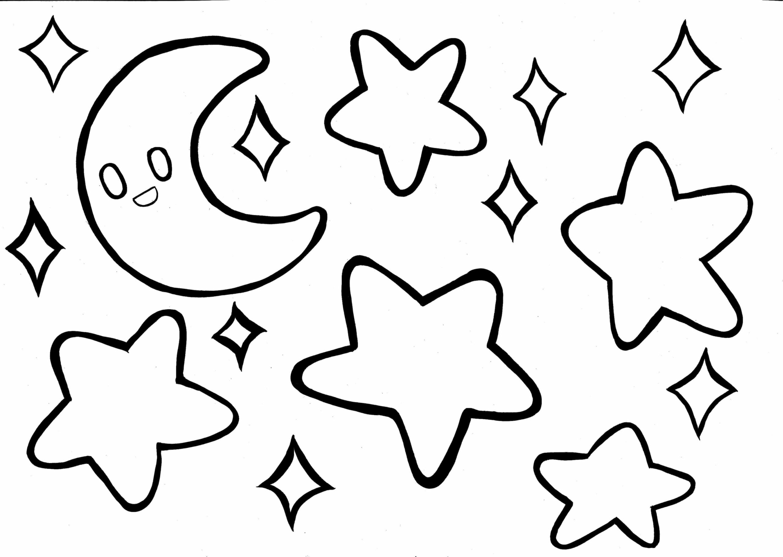 Dibujo de Dibujar Luna y Estrellas Scaled para Colorear y Imprimir