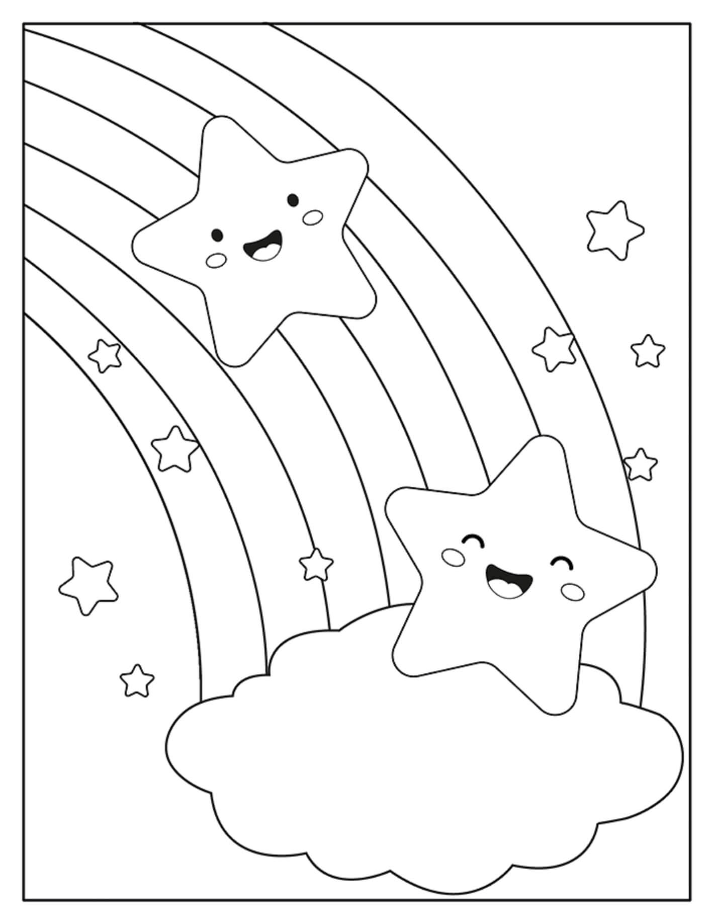 Dibujo de dos Estrellas Lindo para Colorear y Imprimir