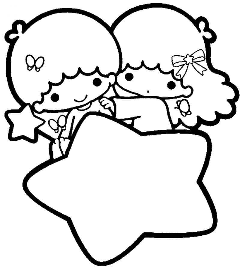 Dibujo de dos Niños Con Estrella para Colorear y Imprimir