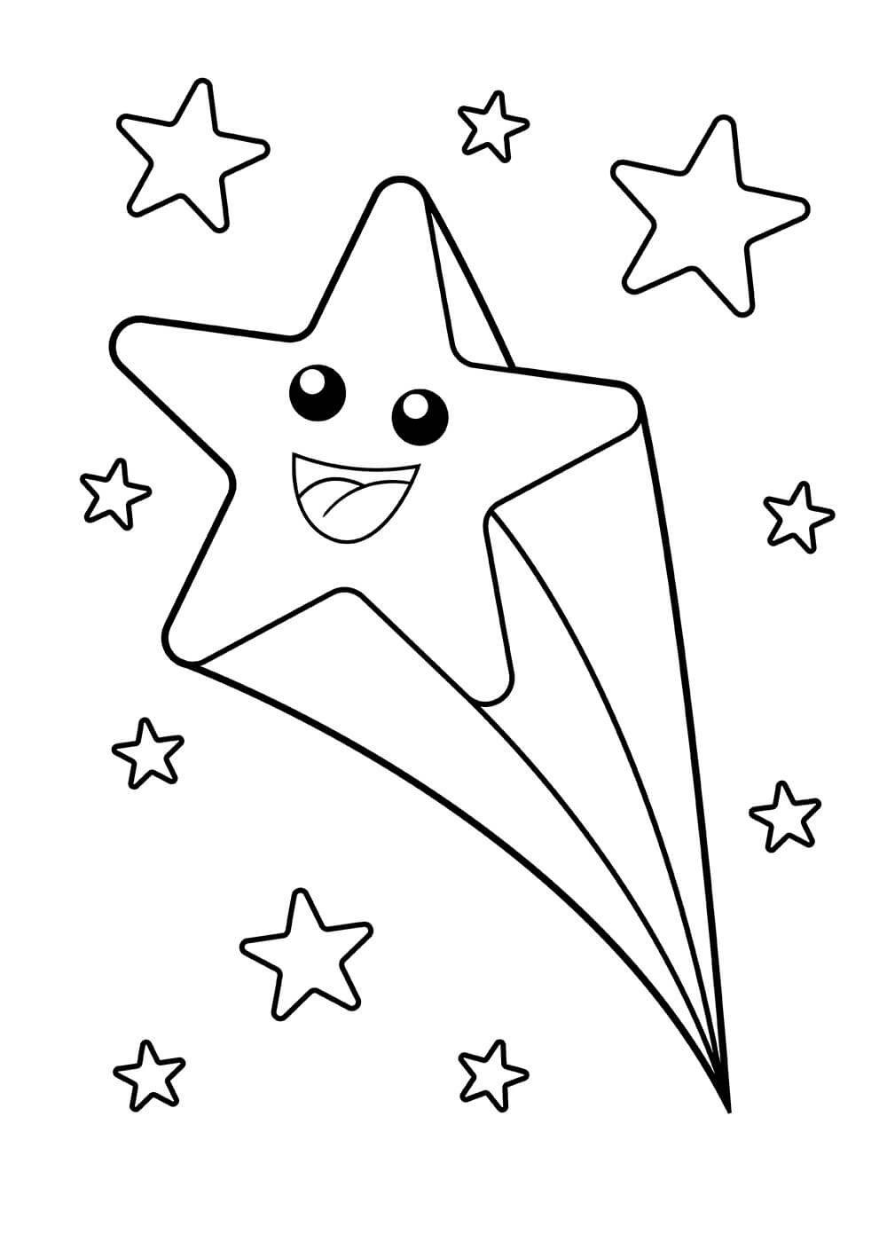 Dibujo de Estrella de Dibujos Animados Divertido Con Estrellas para Colorear y Imprimir
