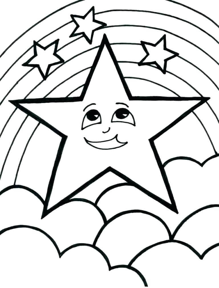 Dibujo de Estrellas Con Arcoíris para Colorear y Imprimir