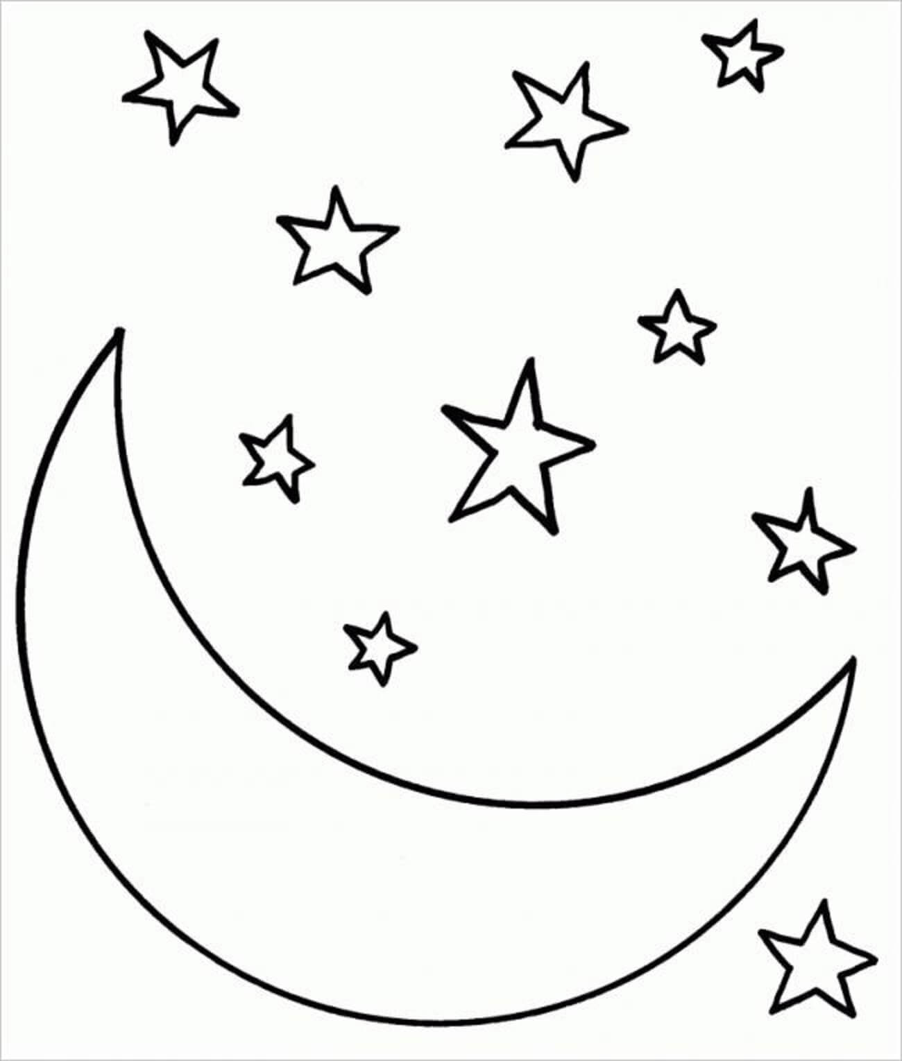 Dibujo de Luna y Estrellas 1 para Colorear y Imprimir