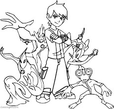 Dibujo de Ben 10 y Extraterrestres para Colorear y Imprimir