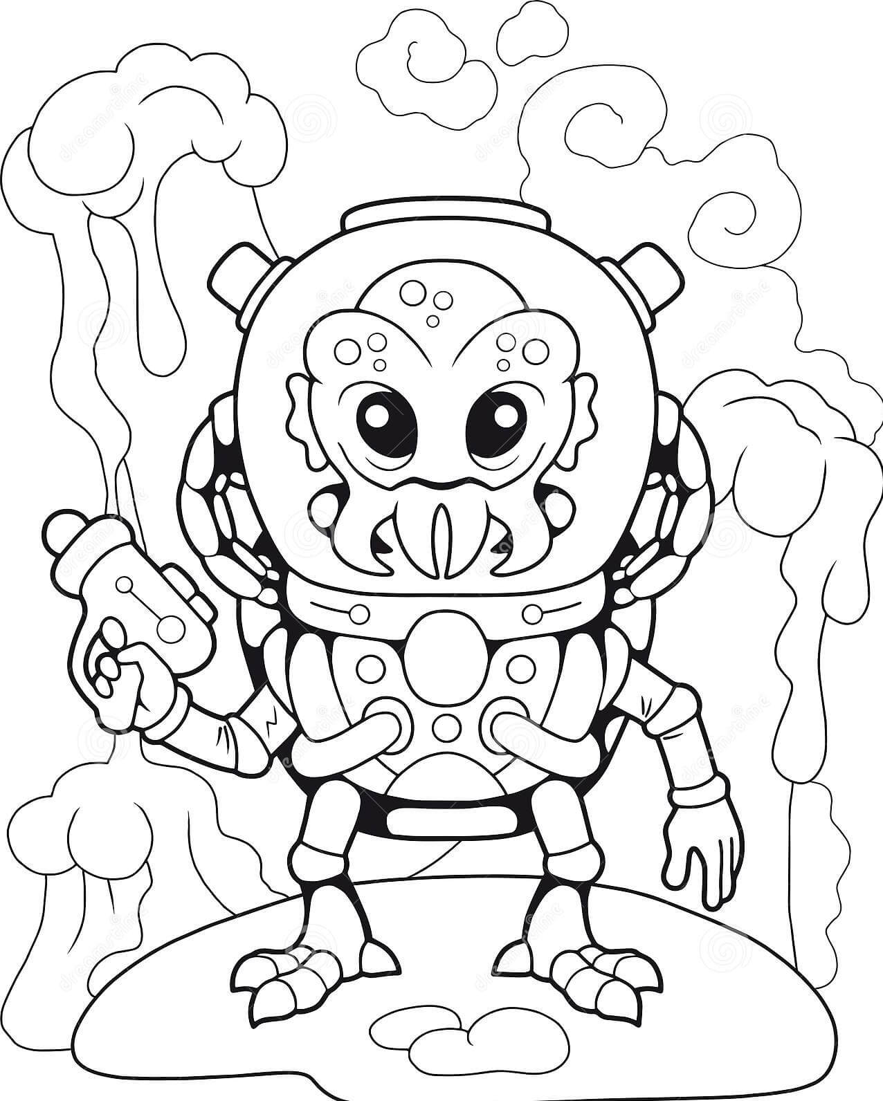 Dibujo de Extranjeros Con Pistola para Colorear y Imprimir
