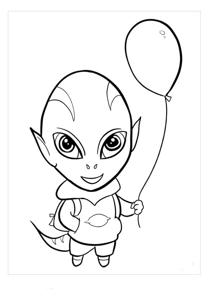 Dibujo de Extranjeros Sosteniendo Globo para Colorear y Imprimir