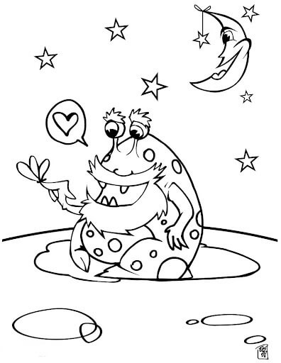 Dibujo de Extraterrestres Enamorados para Colorear y Imprimir