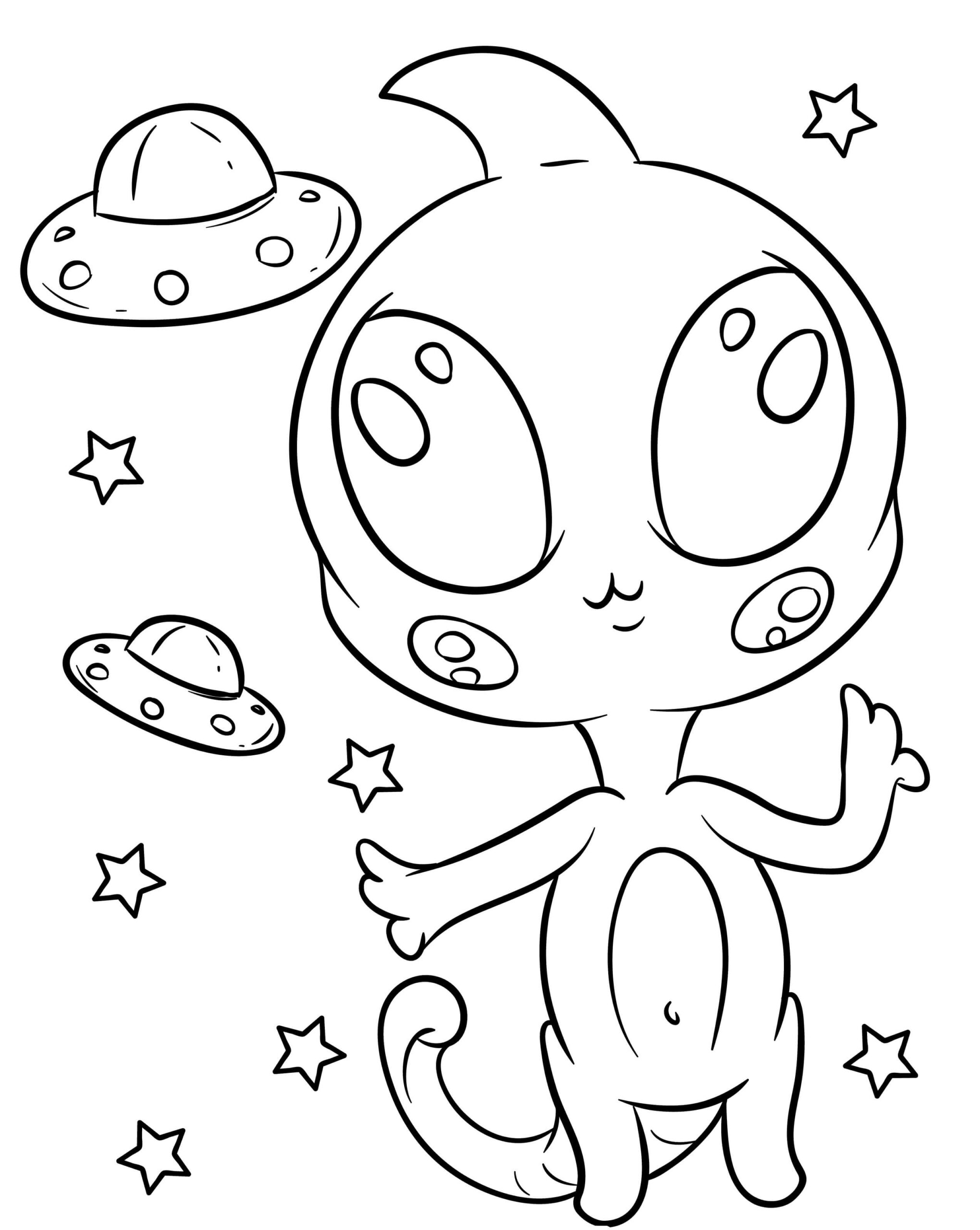 Dibujo de Extraterrestres Kawaii Scaled para Colorear y Imprimir