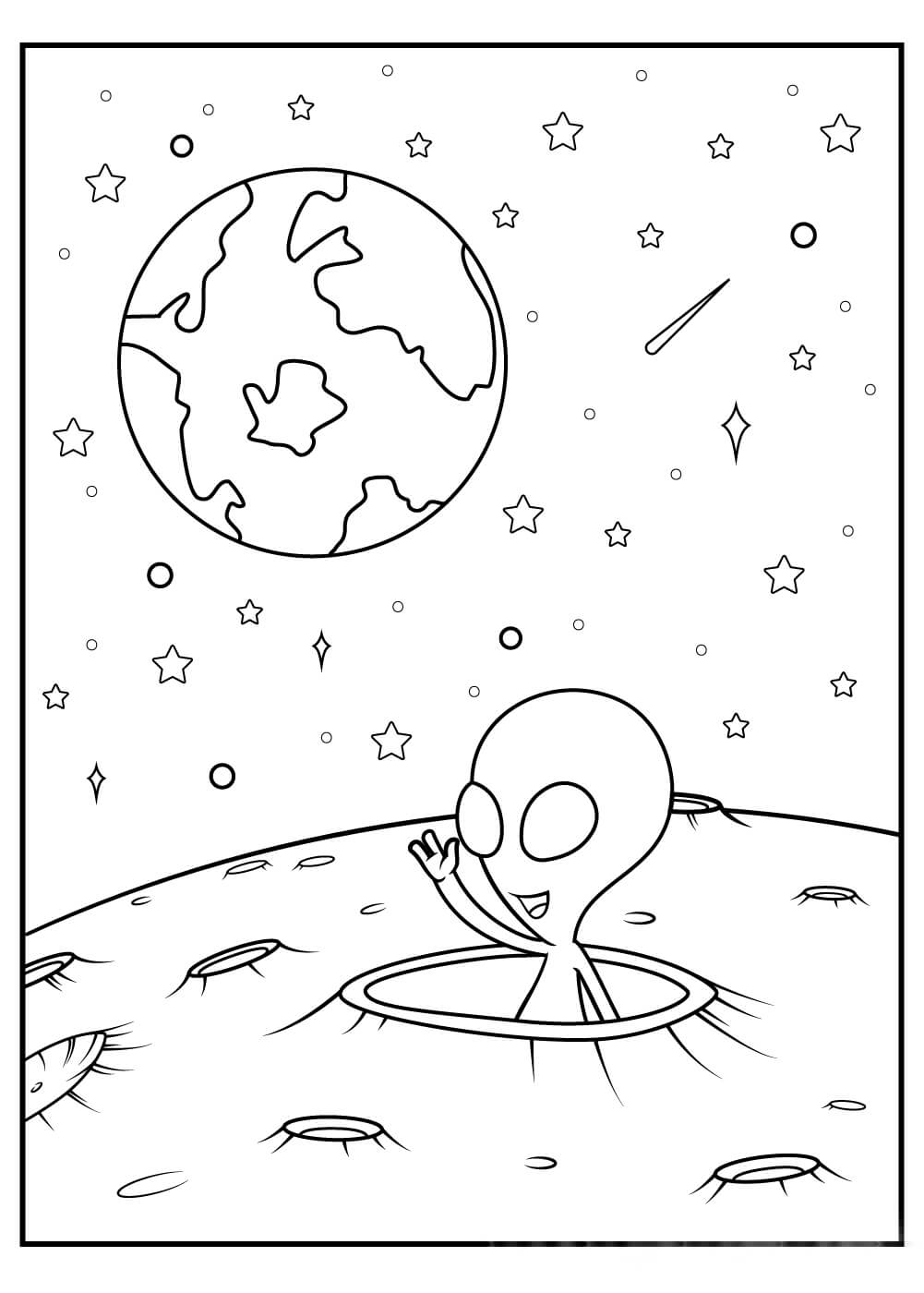 Dibujo de Los Extraterrestres Dicen Hola Tierra para Colorear y Imprimir