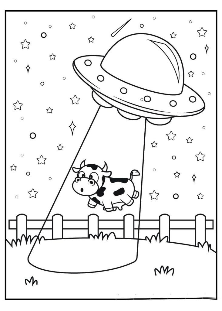 Dibujo de Ovni Atrapa Una Vaca Lechera para Colorear y Imprimir
