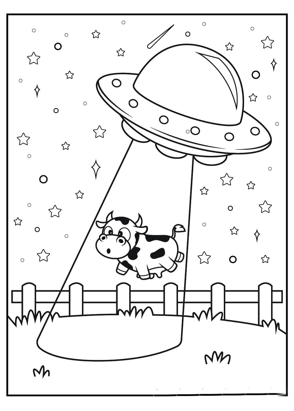 Dibujo de Ovni Atrapa Una Vaca Lechera para Colorear y Imprimir