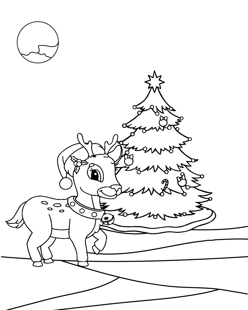Dibujo de Christmas Reindeer For Kindergarten Coloring Page para Colorear y Imprimir