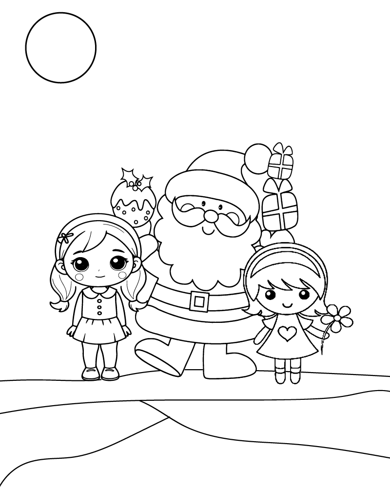 Dibujo de Santa And Kids Coloring Page para Colorear y Imprimir
