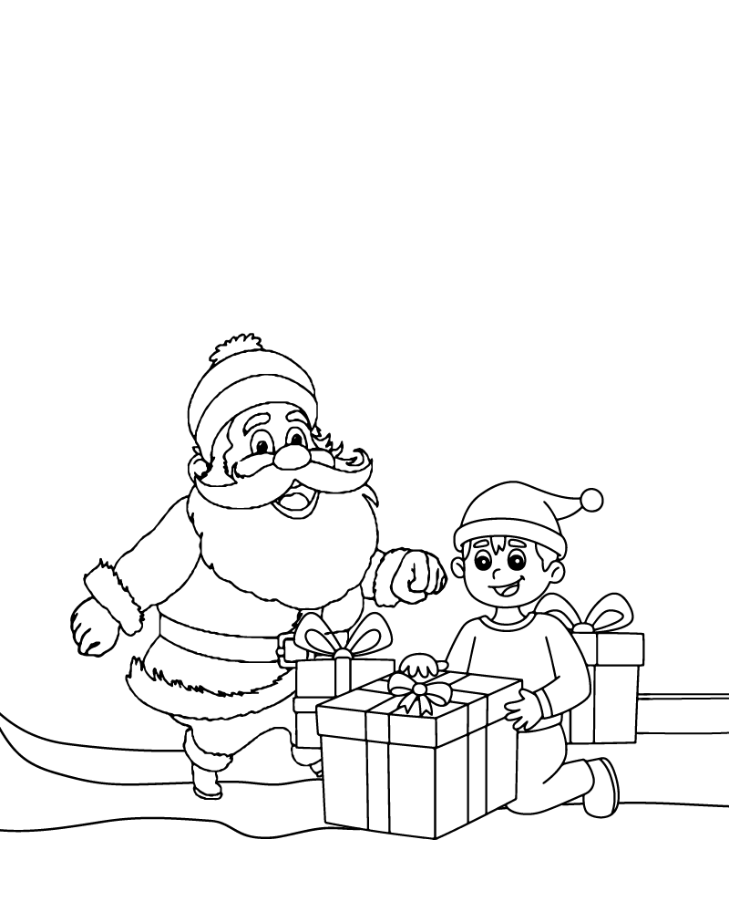 Dibujo de Santa And Kids With Gift Coloring Page para Colorear y Imprimir