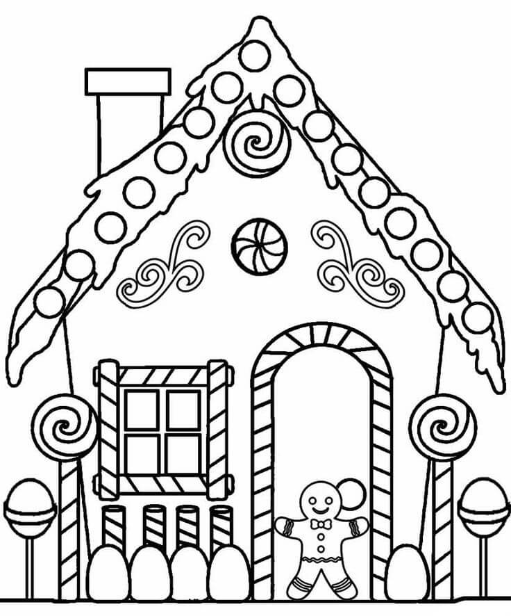 Dibujo de Casa de Pan de Jengibre Fácil para Colorear y Imprimir