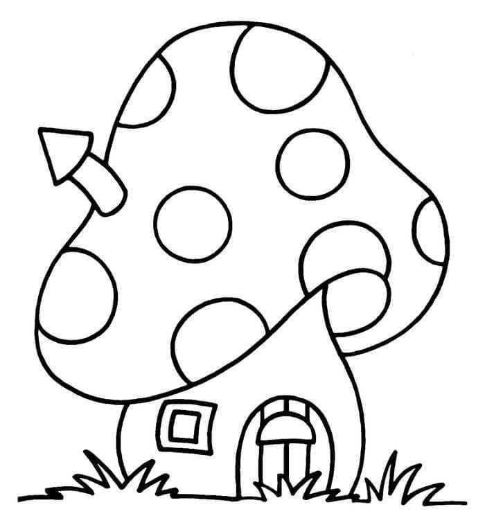 Dibujo de Casa de Setas Fácil para Colorear y Imprimir