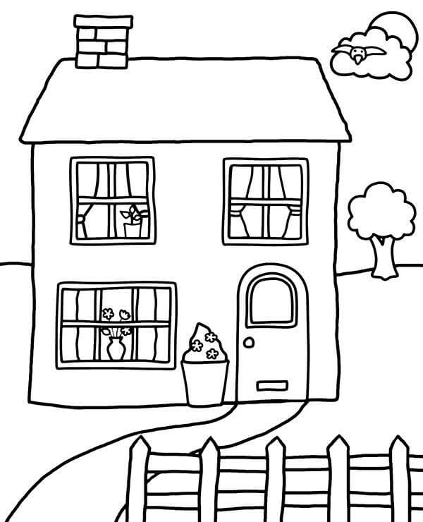 Dibujo de Casa Fácil para Colorear y Imprimir
