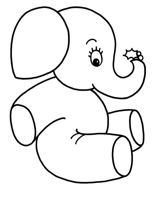 Dibujo de Elefante Fácil Sentado para Colorear y Imprimir