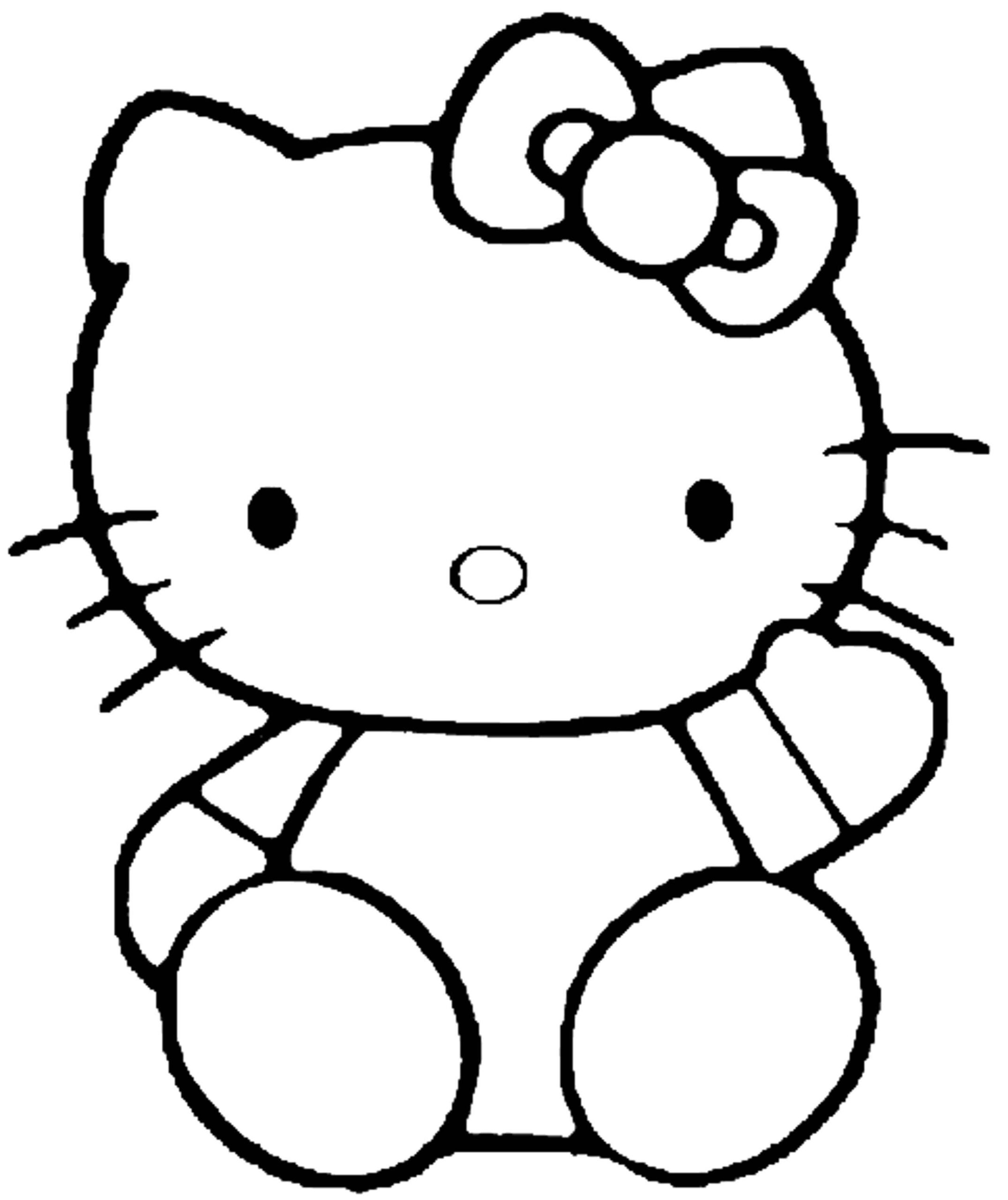Dibujo de Fácil Hello Kitty Sentada Scaled para Colorear y Imprimir