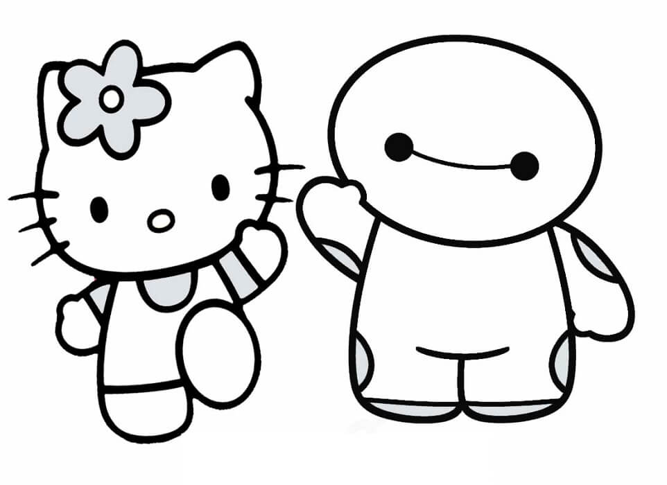 Dibujo de Fácil Hello Kitty y Baymax para Colorear y Imprimir