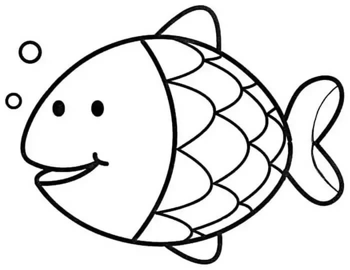 Dibujo de Fácil Pescado Lindo para Colorear y Imprimir