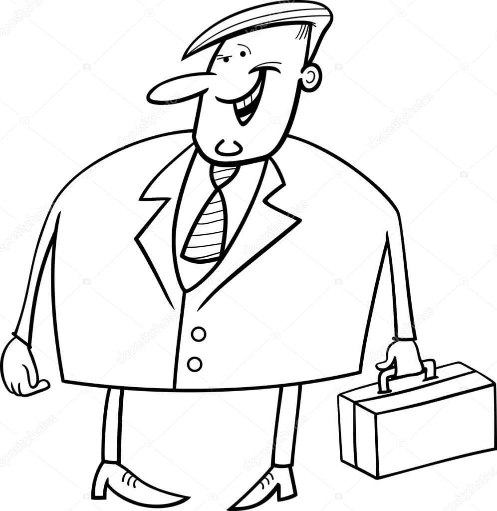 Dibujo de Gran Hombre de Negocios Gordo para Colorear y Imprimir