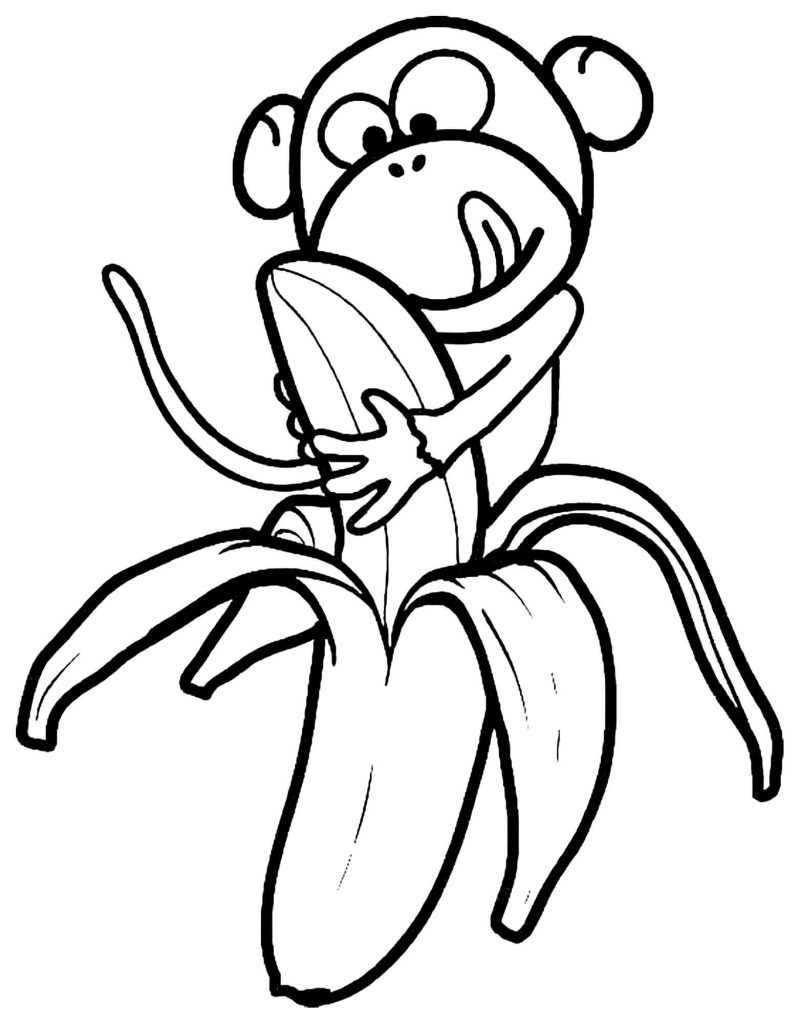 Dibujo de Mono Fácil Comiendo Plátano para Colorear y Imprimir
