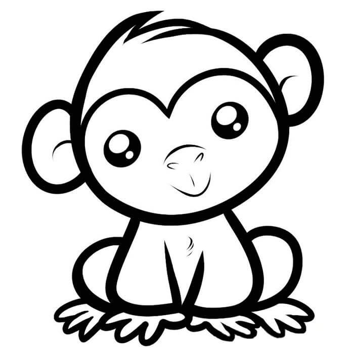 Dibujo de Mono Fácil Sonriendo para Colorear y Imprimir