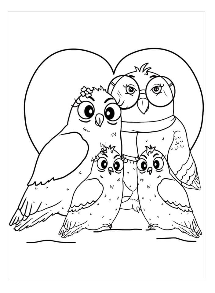 Dibujo de Búho Familiar para Colorear y Imprimir