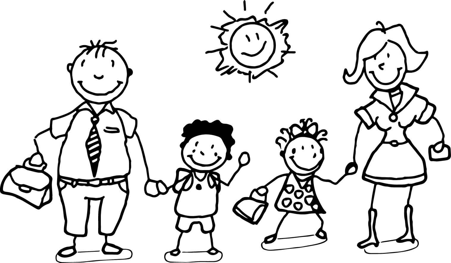 Dibujo de Dibujo Familia Con Sol para Colorear y Imprimir