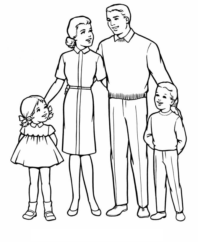 Dibujo de Familia Agradable para Colorear y Imprimir