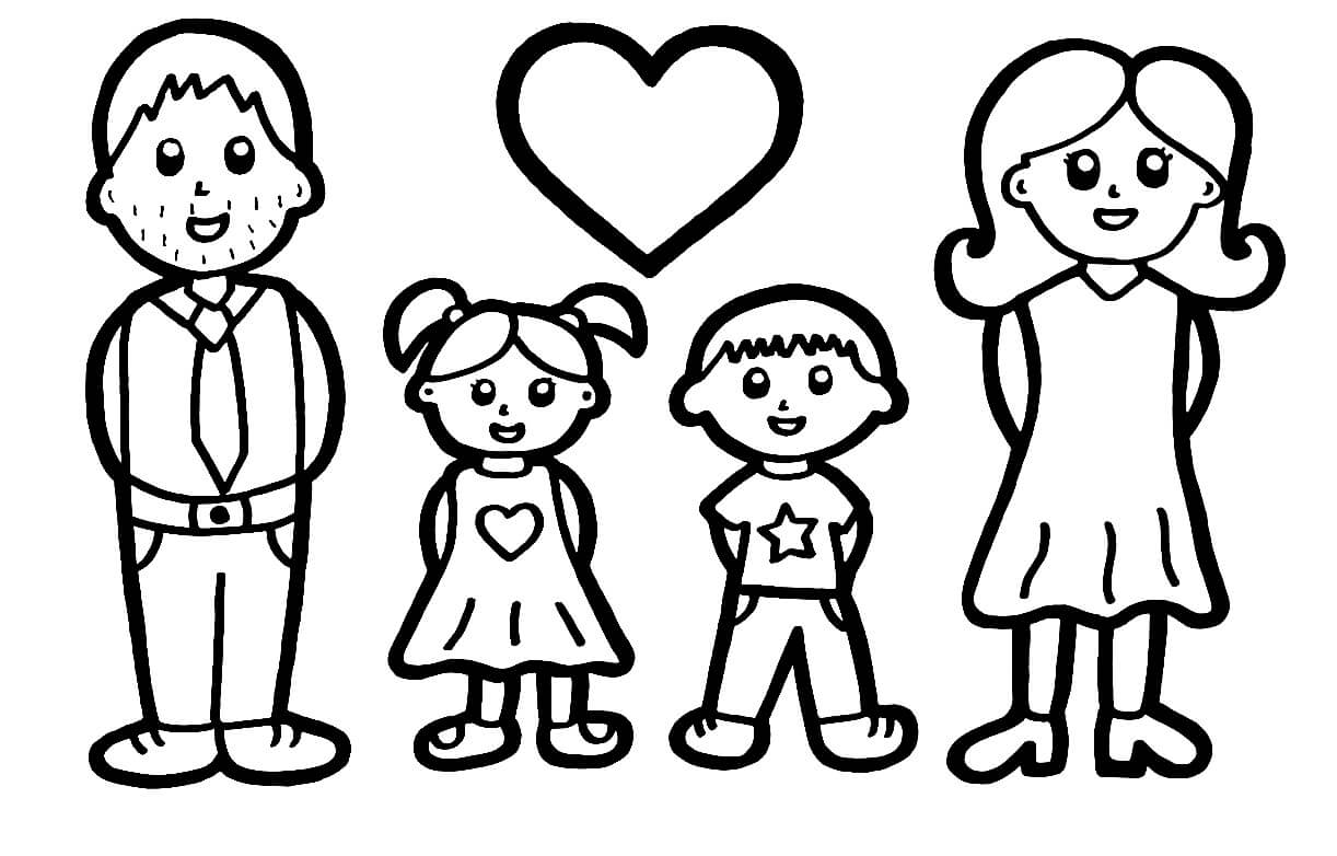 Dibujo de Familia Con Corazón para Colorear y Imprimir