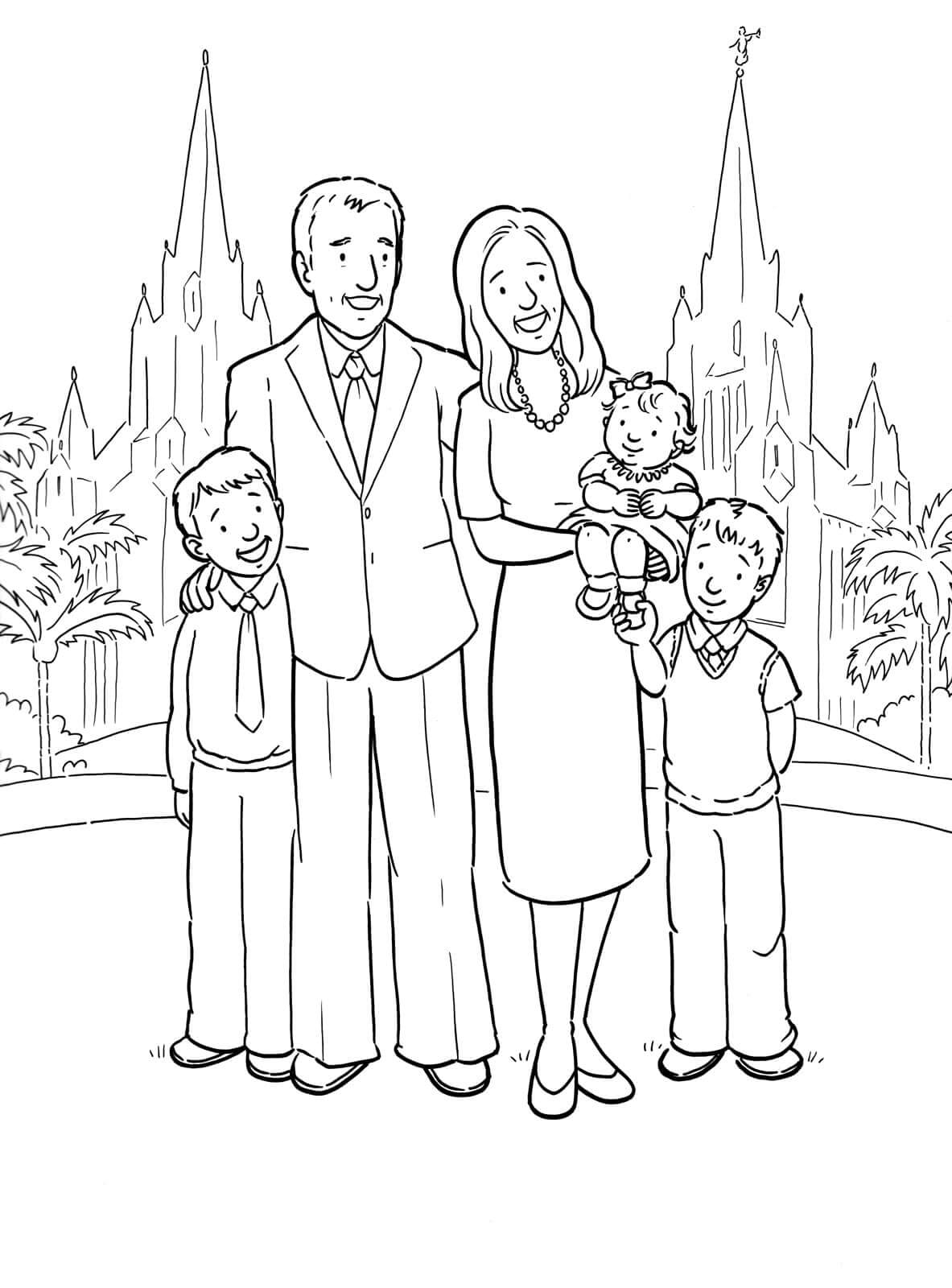 Dibujo de Familia Divertido para Colorear y Imprimir