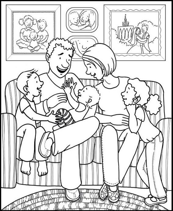 Dibujo de Familia En La Sala de Estar para Colorear y Imprimir