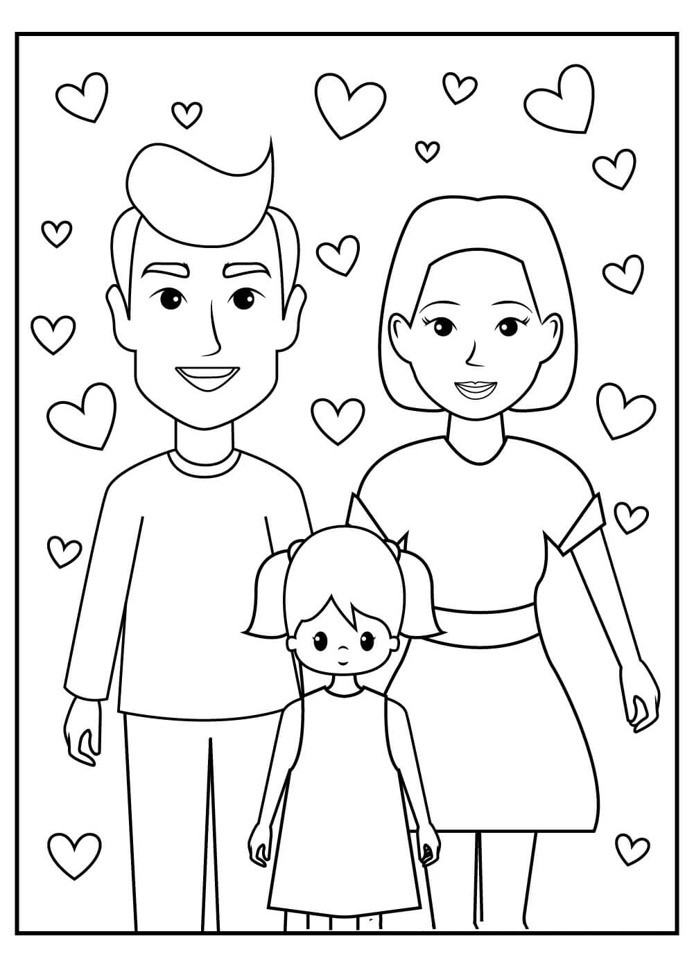 Dibujo de Familia Enamorado para Colorear y Imprimir