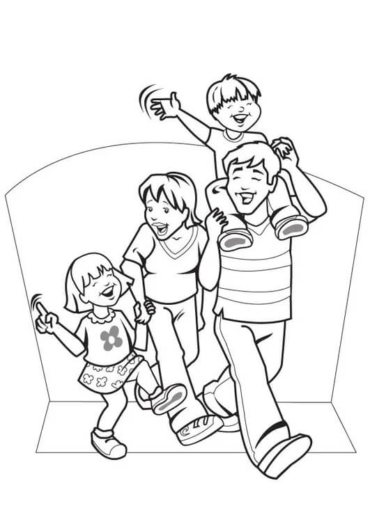 Dibujo de Familia ¡Feliz Caminando para Colorear y Imprimir