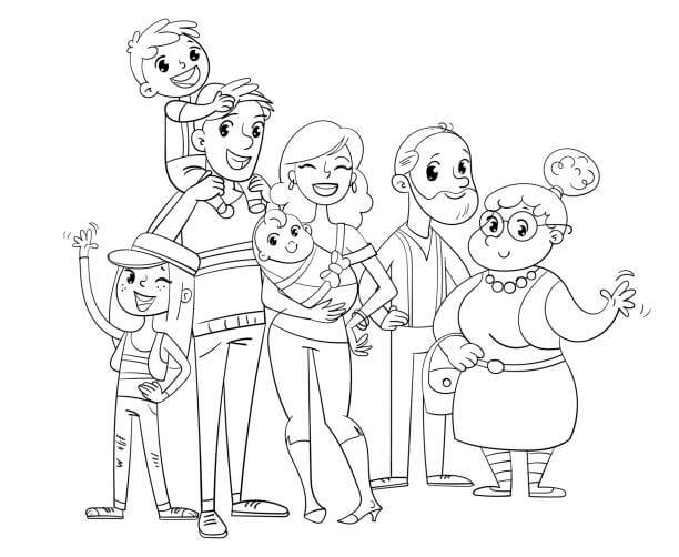 Dibujo de Familia ¡Feliz para Colorear y Imprimir