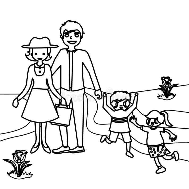 Dibujo de Familia Normal para Colorear y Imprimir