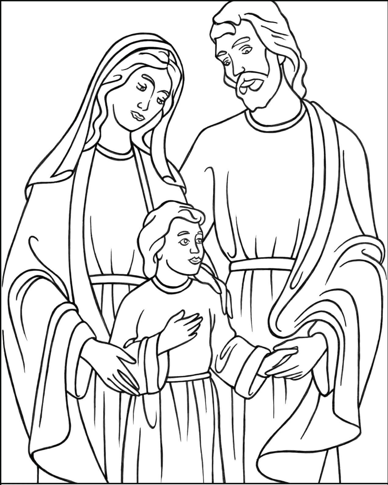 Dibujo de Santa Familia para Colorear y Imprimir