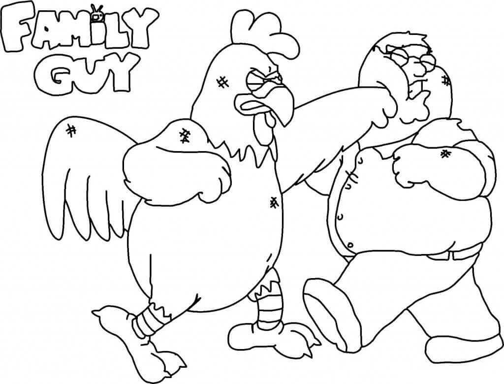 Dibujo de Peter y El Pollo Peleando para Colorear y Imprimir