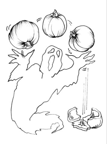 Dibujo de Calabaza de Malabarismo Fantasma para Colorear y Imprimir