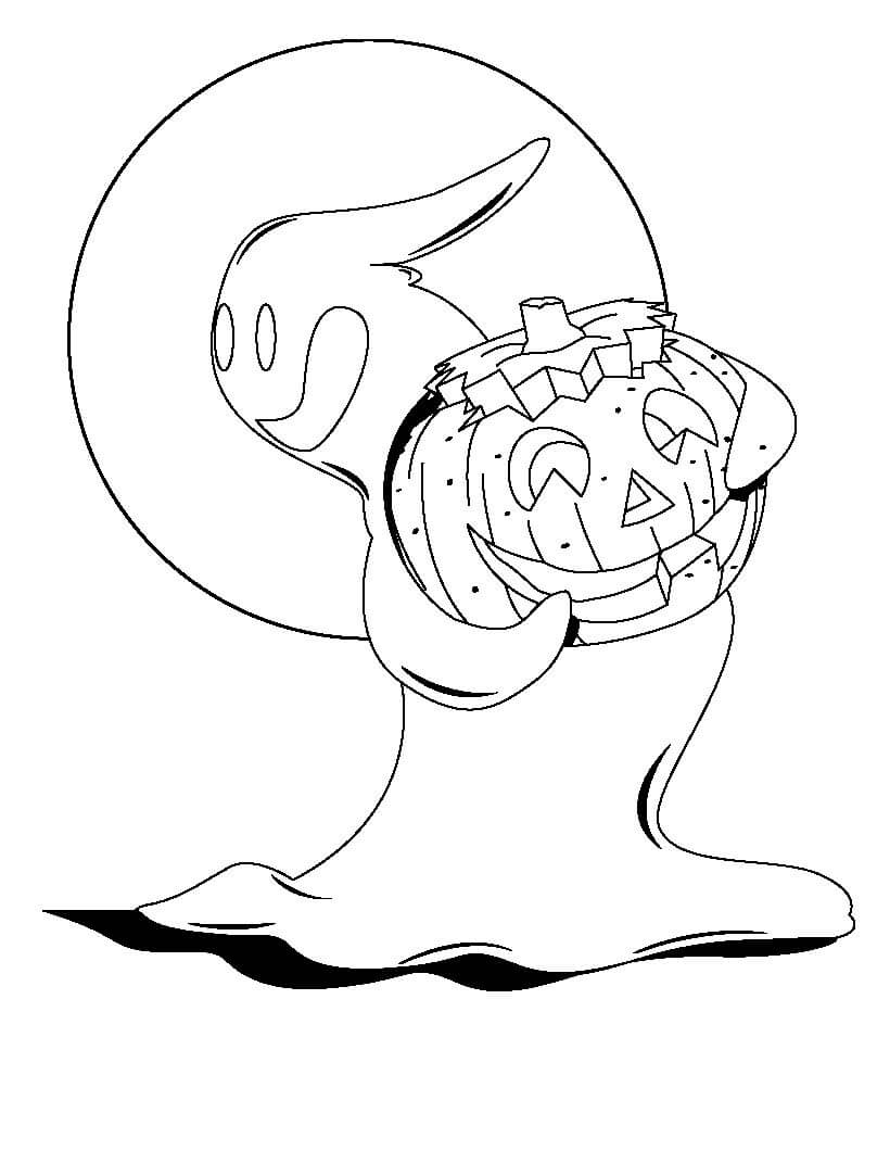Dibujo de Calabaza de Tenencia Fantasma para Colorear y Imprimir