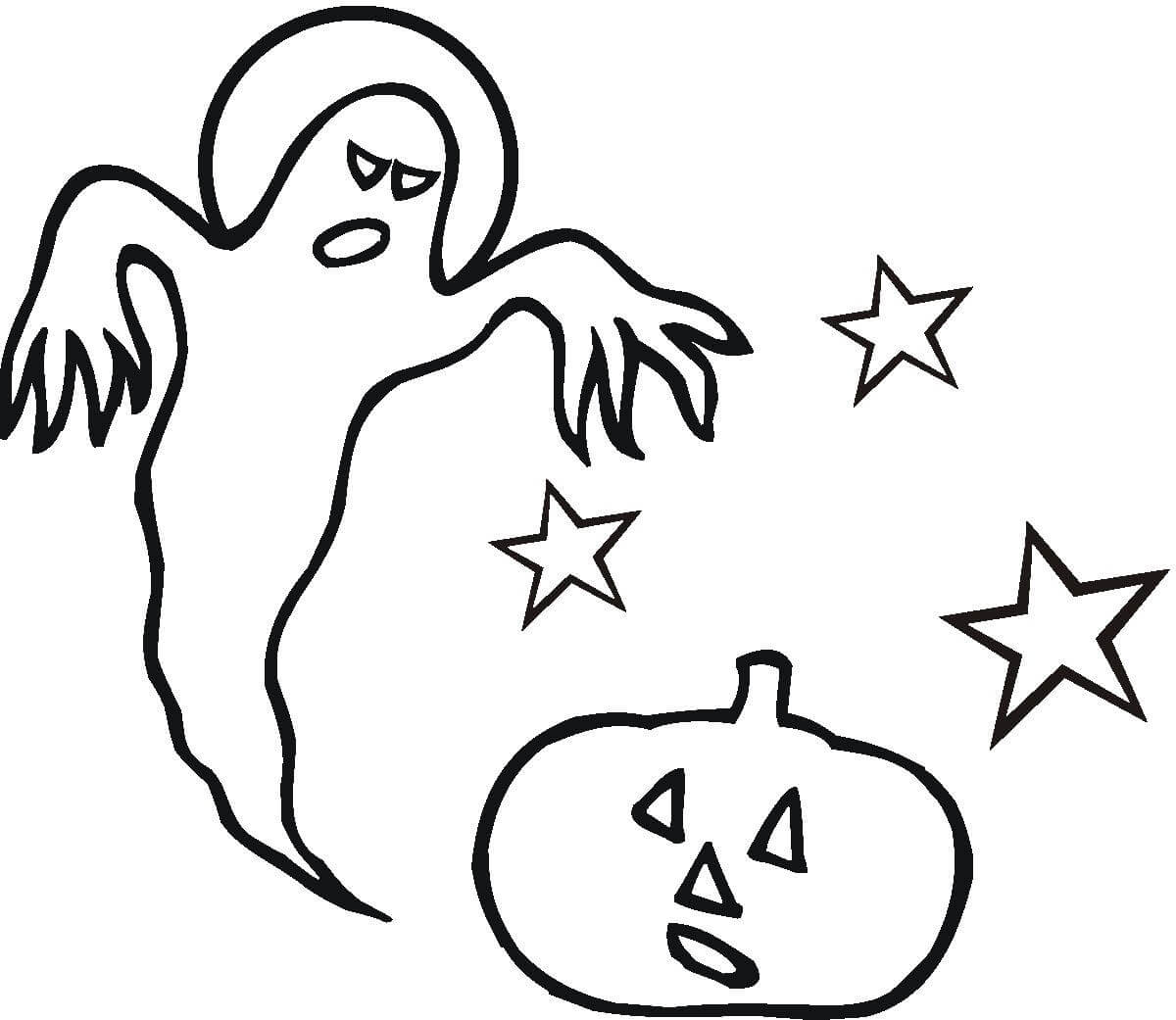 Dibujo de Dibujo Fantasma Con Calabaza para Colorear y Imprimir